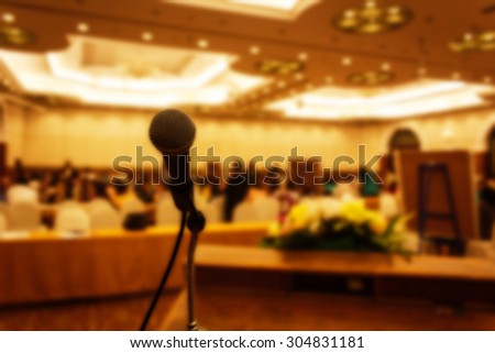  blurry of meeting room and microphone