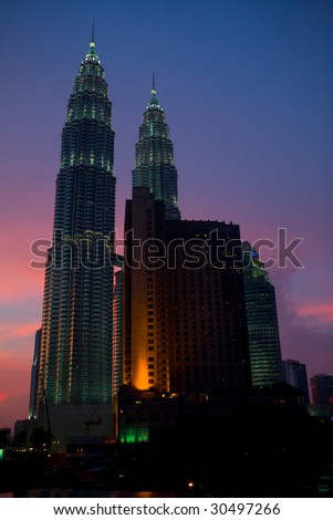 Night scene of the majestic Petronas twin tower Kuala Lumpur, Malaysia.