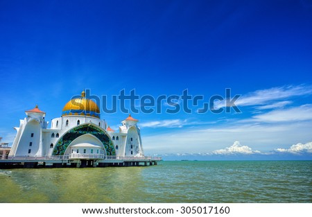 Malacca Straits Mosque ( Masjid Selat Melaka), It is a mosque located on the man-made Malacca Island near Malacca Town, Malaysia. Construction cost of the mosque is about MYR10 million.