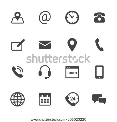 Contact us icons. Simple flat vector icons set on white background Royalty-Free Stock Photo #305023220