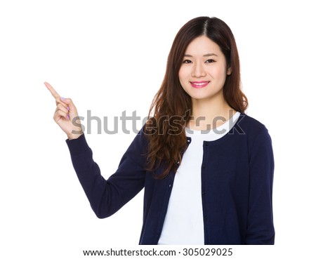 Young woman with finger point up