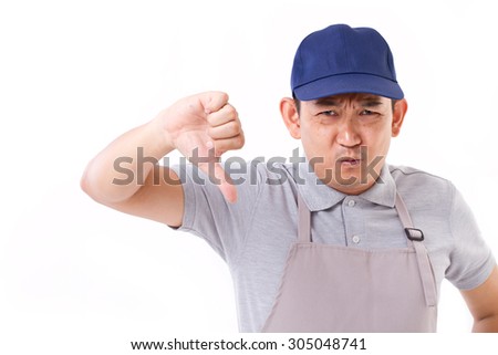 worker, employer with thumb down hand gesture