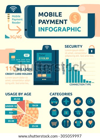 Illustration of mobile payment infographic element and icons