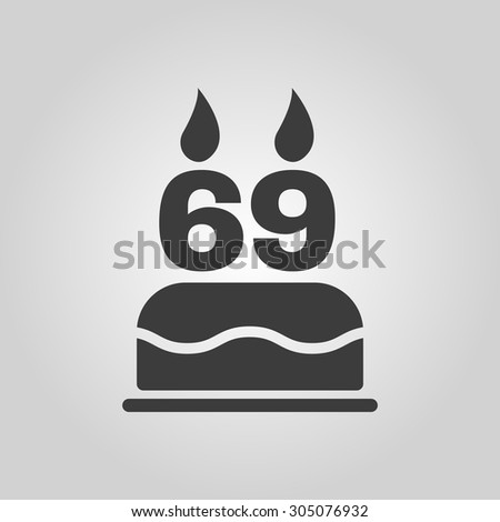 The birthday cake with candles in the form of number 69 icon. Birthday symbol. Flat Vector illustration