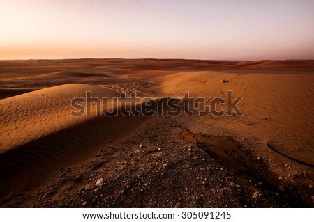 Dramatic sunrise view of the Liwa Desert in the Western Region of Abu Dhabi