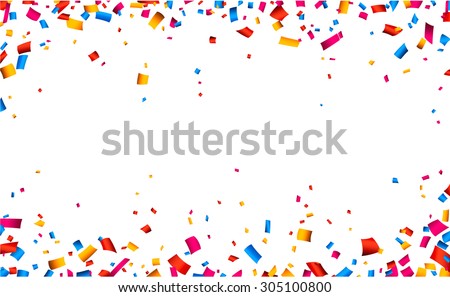 Colorful celebration frame background with confetti. Vector background. Royalty-Free Stock Photo #305100800