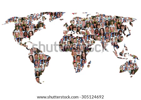 World map earth multicultural group of people integration diversity isolated
