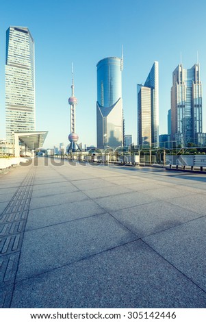 Empty road in front of the modern architecture? Shanghai, China