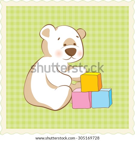 Doodle style kid's teddy bear With the cubes in vector. Early Learning kindergarten illustration.