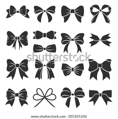 Set of graphical decorative bows. Vector sillouettes