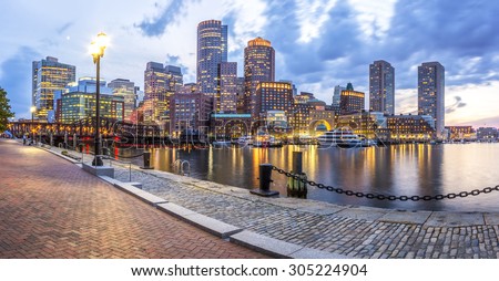 Panoramic view of Boston in Massachusetts, USA at sunset showcasing the historic architecture of Back Bay in the summer. Royalty-Free Stock Photo #305224904