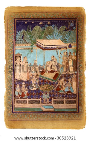  Series of illustrations on the old paper with ancient Indian picture
