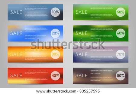 A set of banners for sale on a colored blurred background.