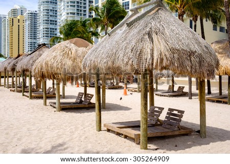 Scenic North Miami Beach with tiki huts, condos and resort hotels.