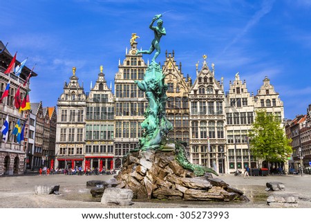 Traditional flemish architecture in Belgium - Antwerpen capital city Royalty-Free Stock Photo #305273993