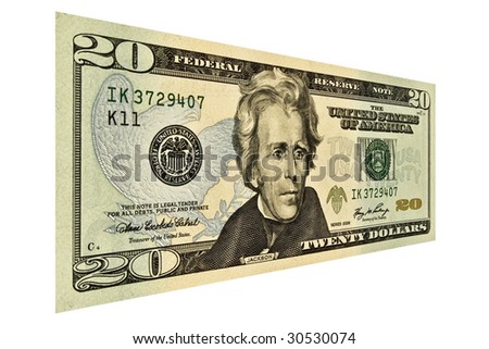 Single $20 USD bill isolated on white Royalty-Free Stock Photo #30530074