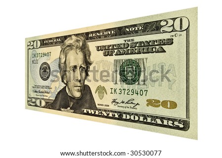 Single $20 USD bill isolated on white Royalty-Free Stock Photo #30530077