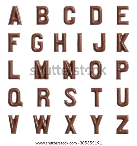 A full alphabet with letters of chocolate. Isolated on white.