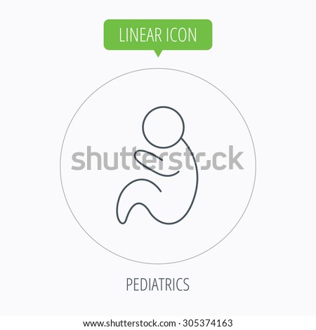 Baby infant icon. Pediatrics sign. Newborn child symbol. Linear outline circle button. Vector