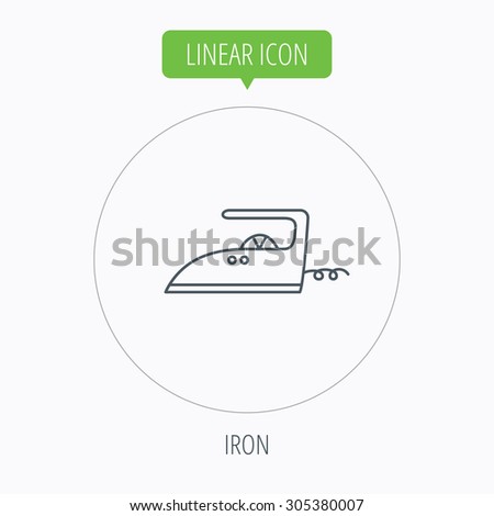 Iron icon. Ironing housework sign. Laundry service symbol. Linear outline circle button. Vector