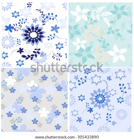 Seamless Set vector floral pattern. For easy making seamless pattern just drag all group into swatches bar, and use it for filling any contours.