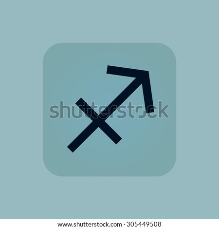 Image of Sagittarius zodiac symbol in square, on pale blue background
