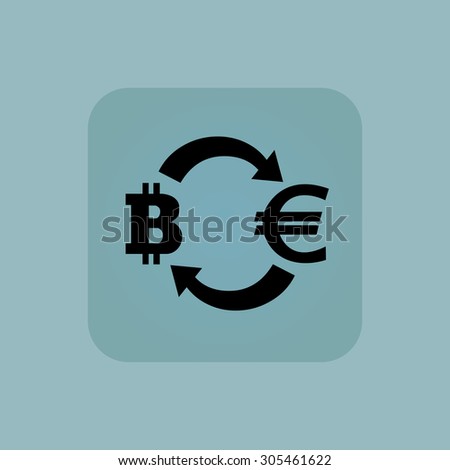 Image of exchange between bitcoin and euro in square, on pale blue background