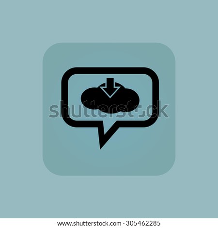 Cloud and down arrow in chat bubble, in square, on pale blue background