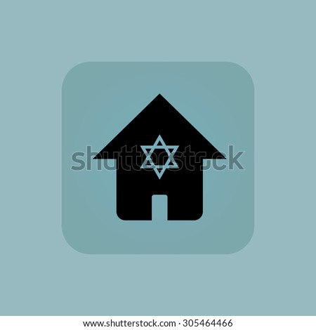 Image of house with Star of David symbol in square, on pale blue background
