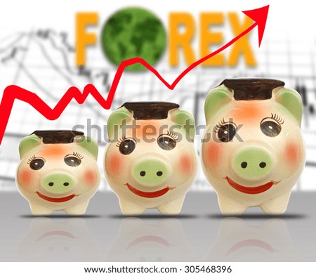 Financial forex graph and piggy bank.