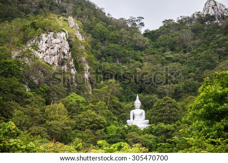 White Buddha statues on the mountain