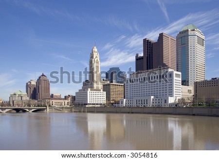 View of downtown Columbus, Ohio and the Scioto River.