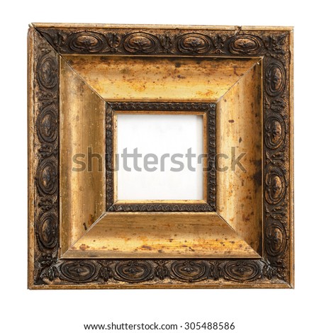 Vintage gold picture frame retro isolated  white background.