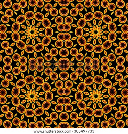 Abstract red and yellow kaleidoscope seamless pattern 