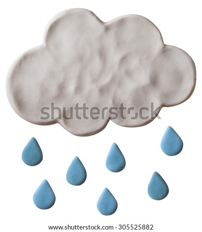 Cartoon cloud with drops from clay.
