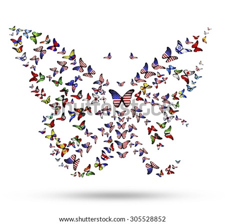 Butterfly from flying flag-butterflies as symbol of USA identity in the world
