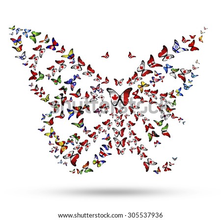 Butterfly from flying flag-butterflies as symbol of Canada identity in the world