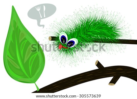 Caterpillar dreaming to eat a leaf