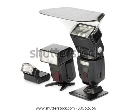 Various automatic flashes on a white background