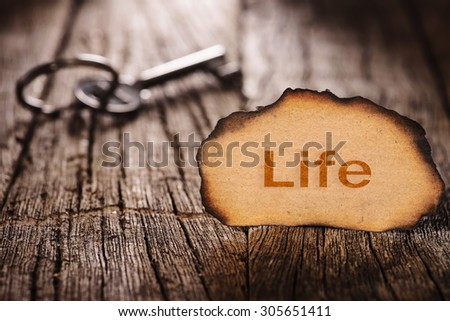 Conceptual photo- Key of Life on wooden background