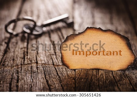 Conceptual photo- Key of Important on wooden background