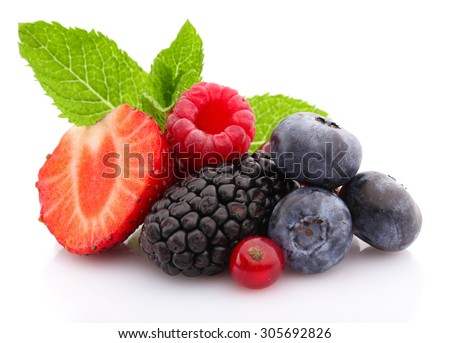 Mix of fresh berries isolated on white isolated on white Royalty-Free Stock Photo #305692826