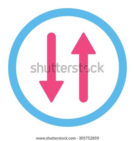 Arrows Exchange Vertical vector icon. This rounded flat symbol is drawn with pink and blue colors on a white background.