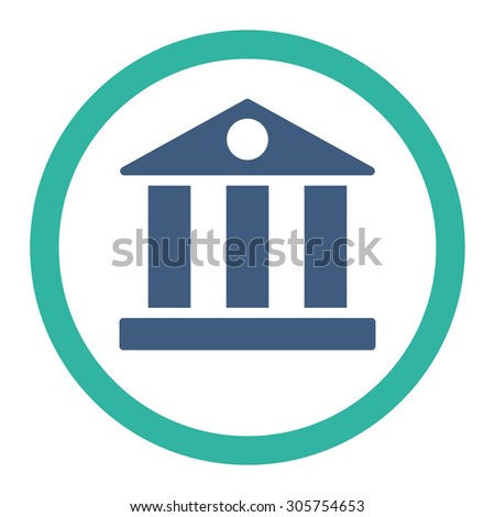 Bank vector icon. This rounded flat symbol is drawn with cobalt and cyan colors on a white background.