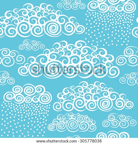Vector hand drawn stylize cute curly clouds