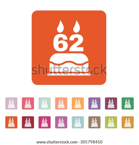 The birthday cake with candles in the form of number 62 icon. Birthday symbol. Flat Vector illustration. Button Set Royalty-Free Stock Photo #305798450