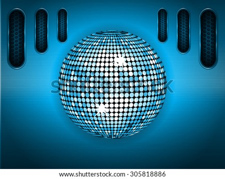 Disco Ball Over Blue Brushed Metallic Panel Background 
