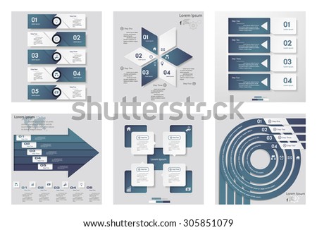 Collection of 6 blue color template/graphic or website layout. Vector Background. For your idea and presentation.