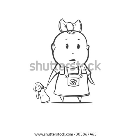 cartoon girl with toy, simple illustration, for logo