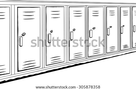 Illustration of a row of outlined lockers in a hallway